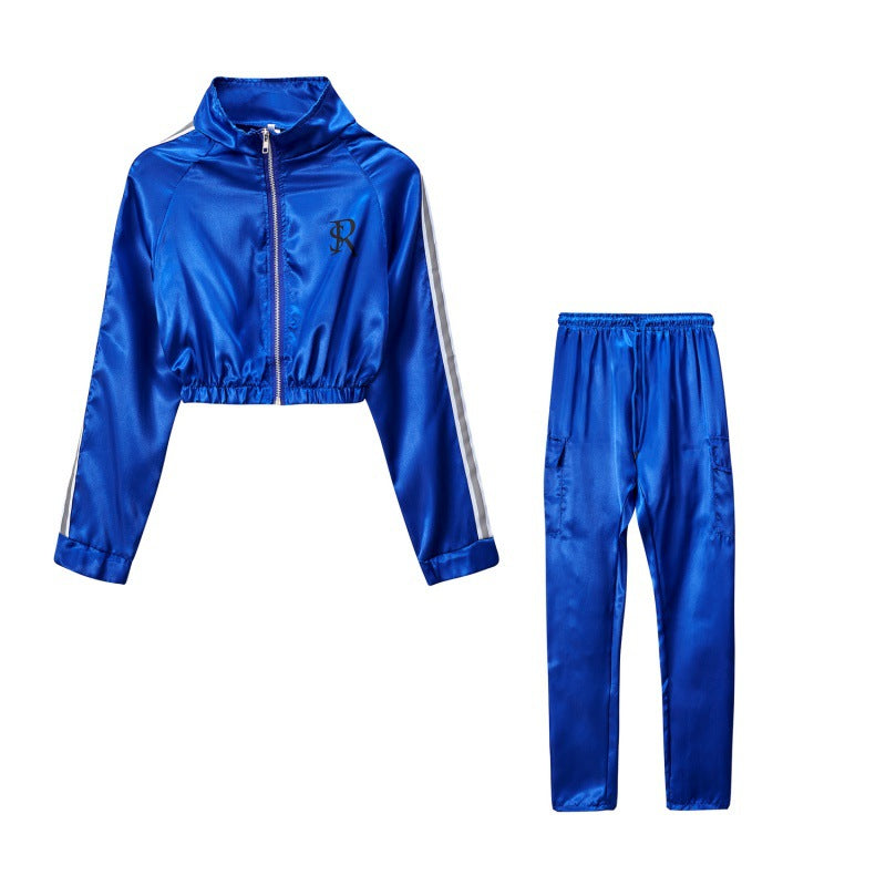 Damen Sportliches Trainingsanzug-Set mit cropped Jacke und Jogginghose WW