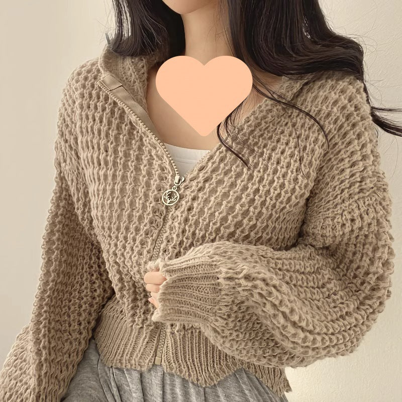 Damen bequeme Strickjacke mit sportlichem Reißverschluss und kuscheligem Material WW