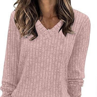 Damen Strickpullover mit V-Ausschnitt und strukturiertem Rippendesign WW