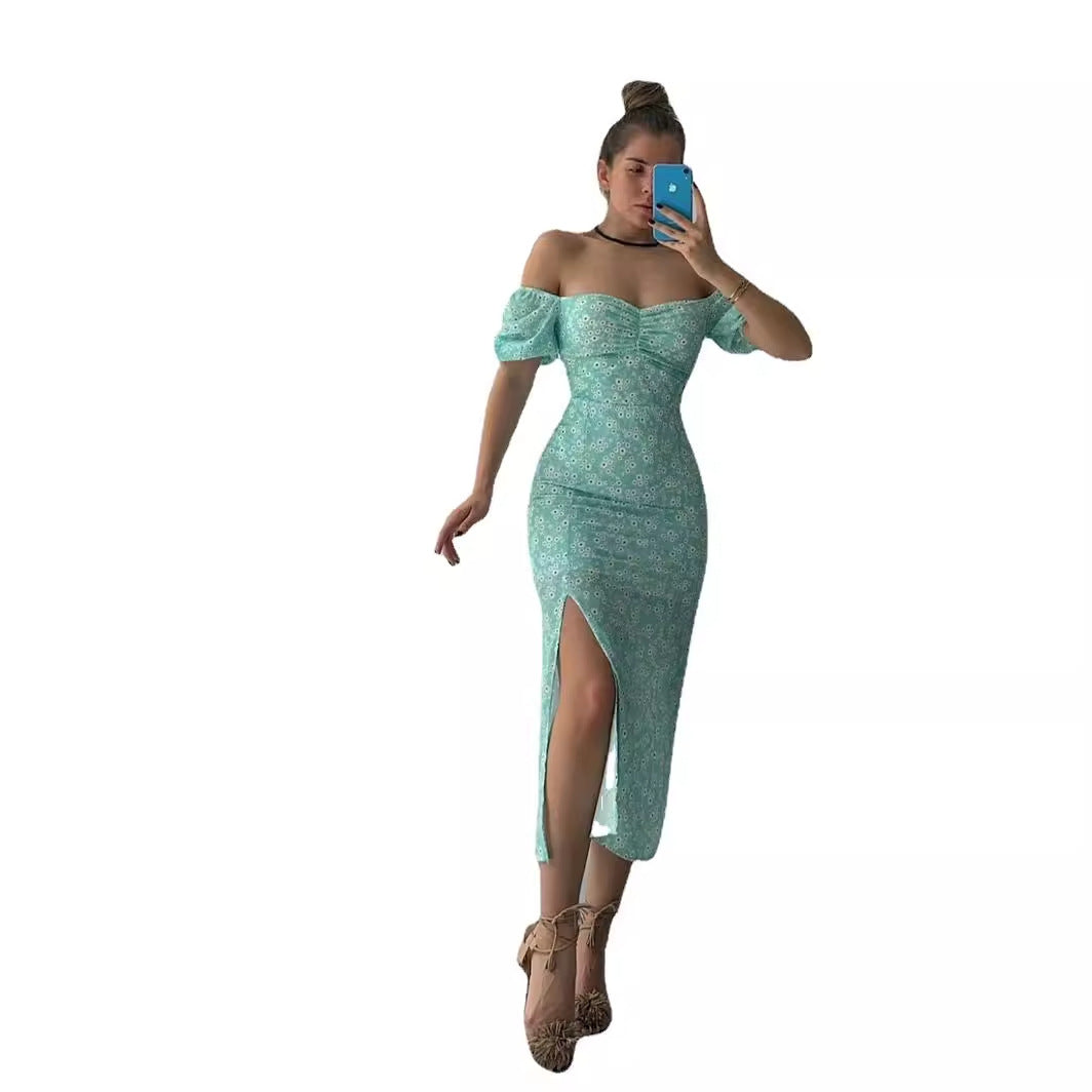 Damen Maxikleid mit schulterfreiem Design und floralem Print W&W Mode