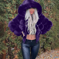 Damen Sportliche Kunstpelzjacke mit Kapuze WW