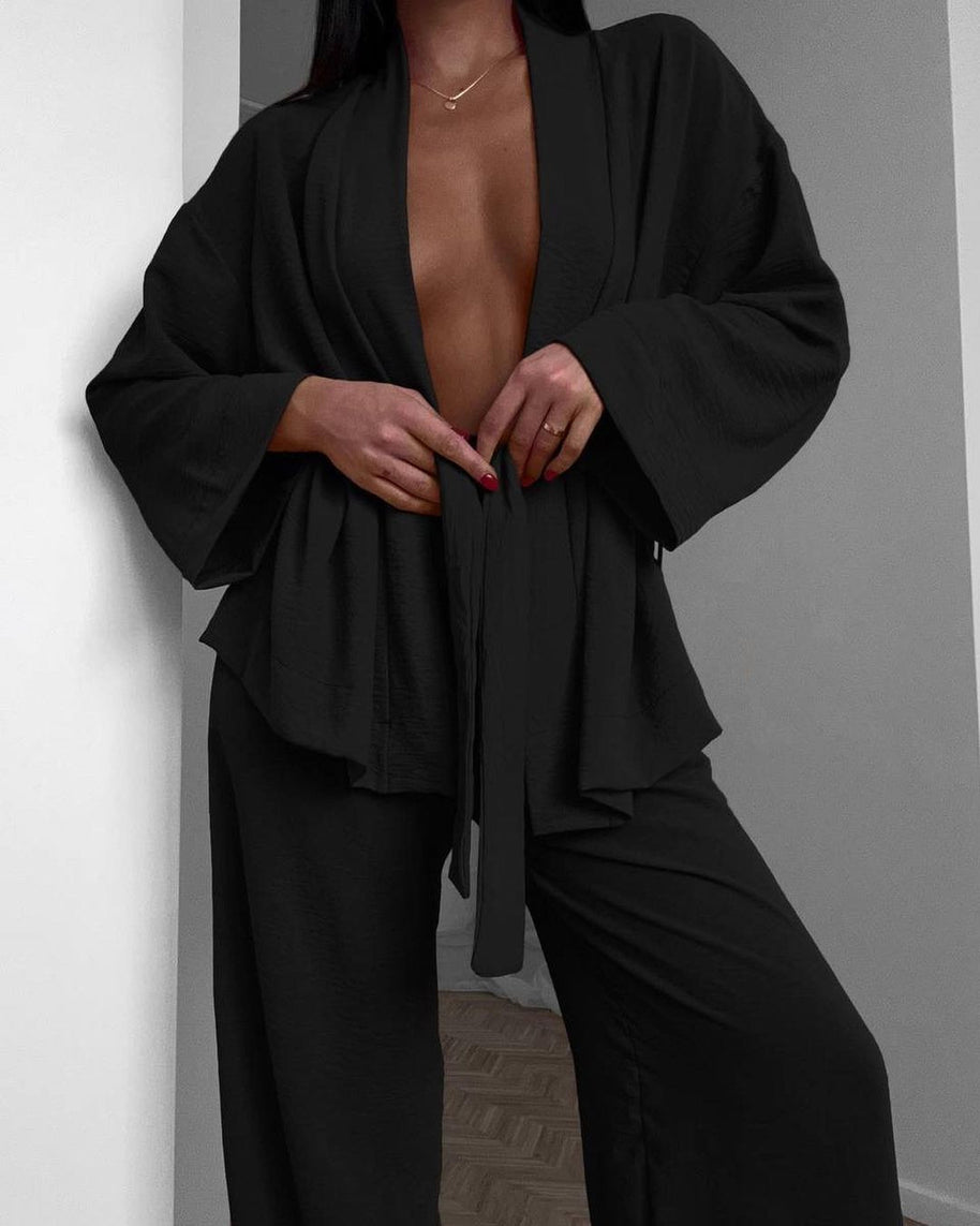 Damen lässiges Kimono-Set mit weitem Schnitt und elastischem Bund WW