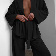 Damen lässiges Kimono-Set mit weitem Schnitt und elastischem Bund WW