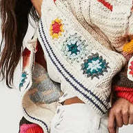 Damen Strickjacke im kreativen Patchwork-Design mit weitem Schnitt WW