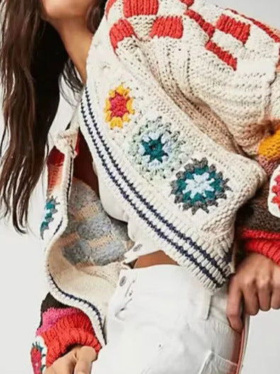 Damen Strickjacke im kreativen Patchwork-Design mit weitem Schnitt WW