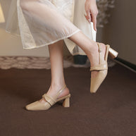 Damen Slingback Block-Absatzschuhe mit dekorativem Twist WW