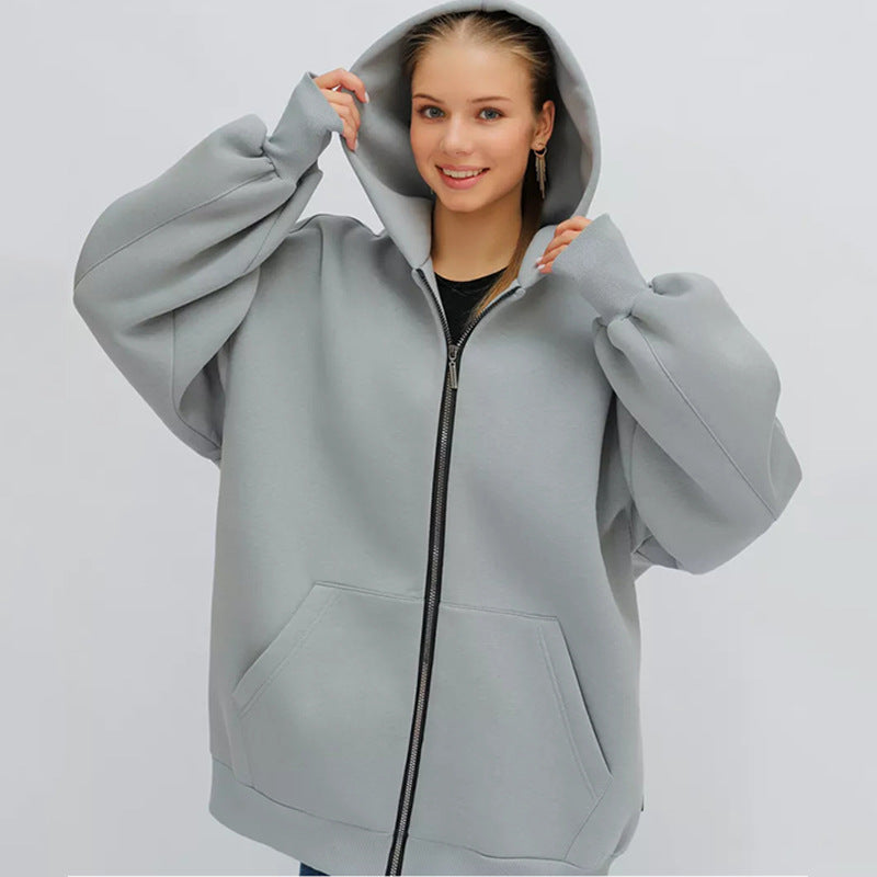 Damen Oversized Kapuzenjacke mit durchgehendem Reißverschluss und extrem bequemem Schnitt WW