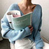 Damen Strickpullover mit tiefem V-Ausschnitt und lässiger Passform WW