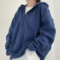 WOLF Zip-up Oversized Solid Pocket Hooded Langarm Lose Baseball Jacke