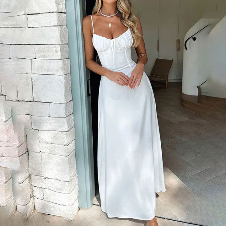Damen Maxikleid mit eleganter Schnürdetail und Puffärmeln W&W Mode