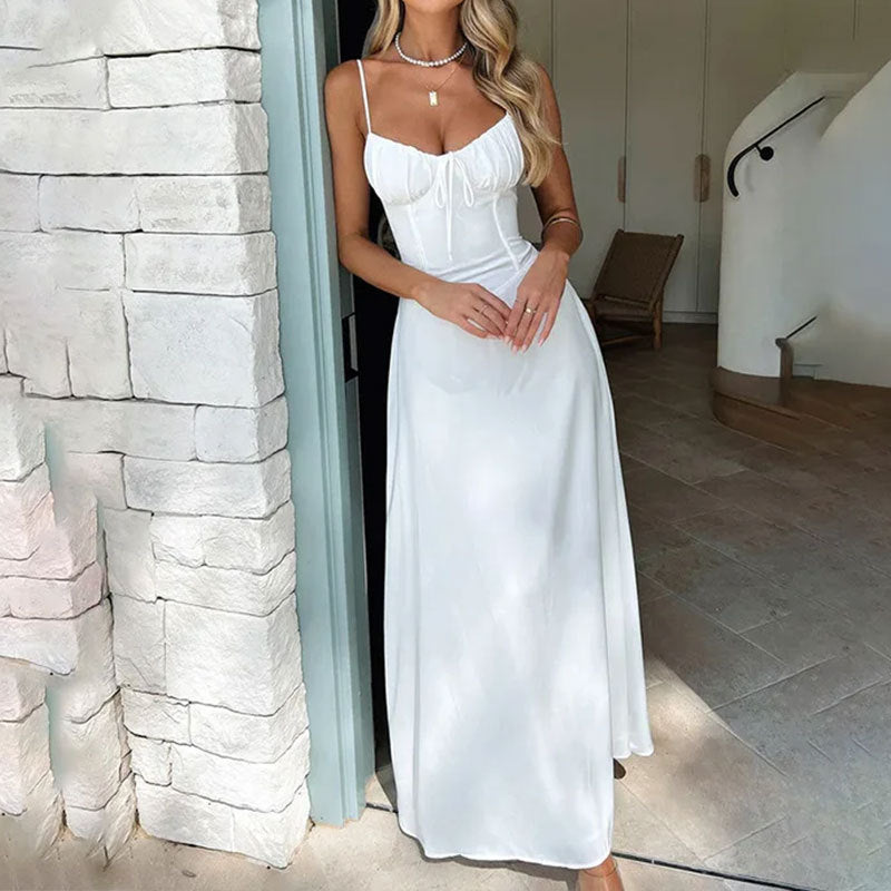 Damen Maxikleid mit eleganter Schnürdetail und Puffärmeln W&W Mode