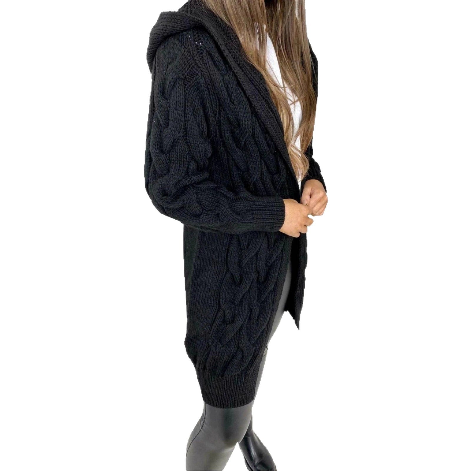 Damen Strickcardigan mit Kapuze und strukturiertem Muster WW