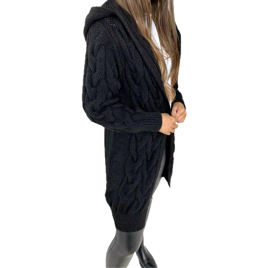 Damen Strickcardigan mit Kapuze und strukturiertem Muster WW