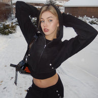 Damen sportlicher Cropped Hoodie mit innovativen Druckknopfdetails WW