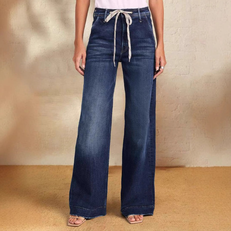 Damen weite Denim-Hose mit hohem Bund WW