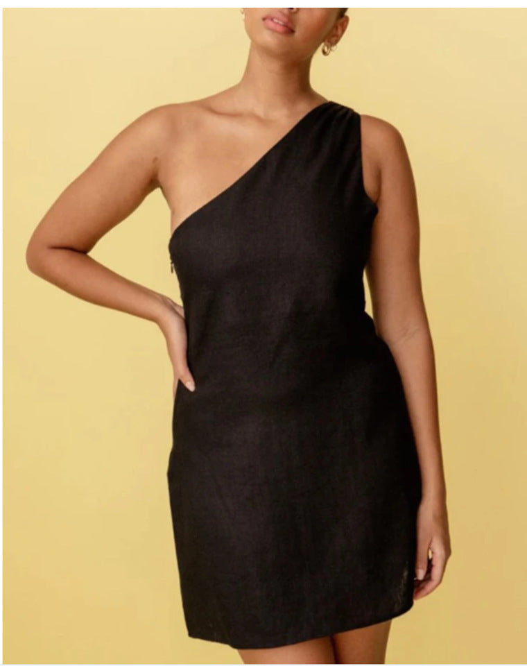 WW | Einfarbiges Slim Fit One-Shoulder Pendelkleid