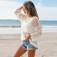 Damen luftiger Strickpullover mit luftiger Netzstruktur und weit geschnittenem Schnitt WW
