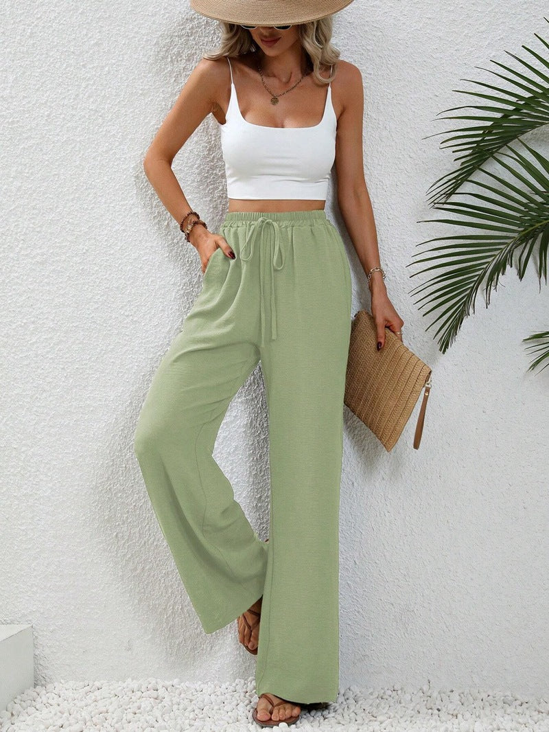 Damen elegante weite Hose aus leichtem Baumwollgemisch mit Gummizug WW