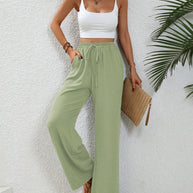 Damen elegante weite Hose aus leichtem Baumwollgemisch mit Gummizug WW