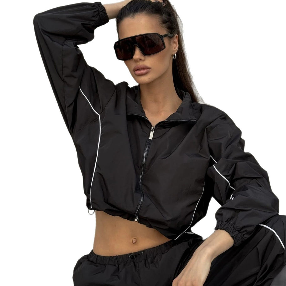 Damen Sportliche Windbreaker Jacke mit hohem Kragen WW
