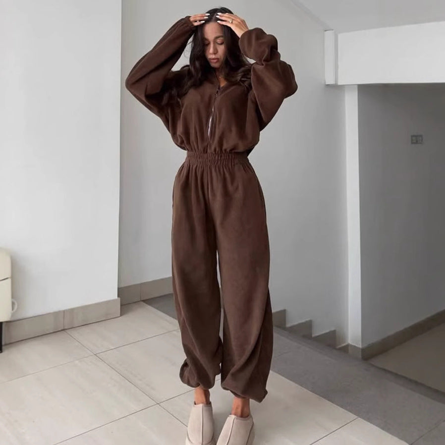 Damen bequemer und stylischer Fleece-Jumpsuit WW