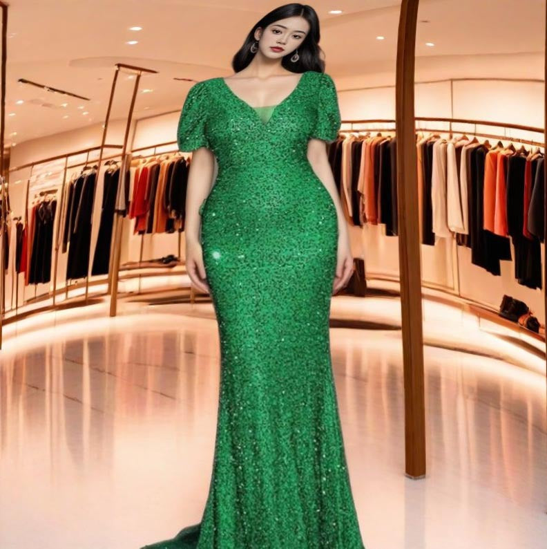 Damen Abendkleid mit schimmerndem Paillettenüberzug und taillierter Silhouette WW