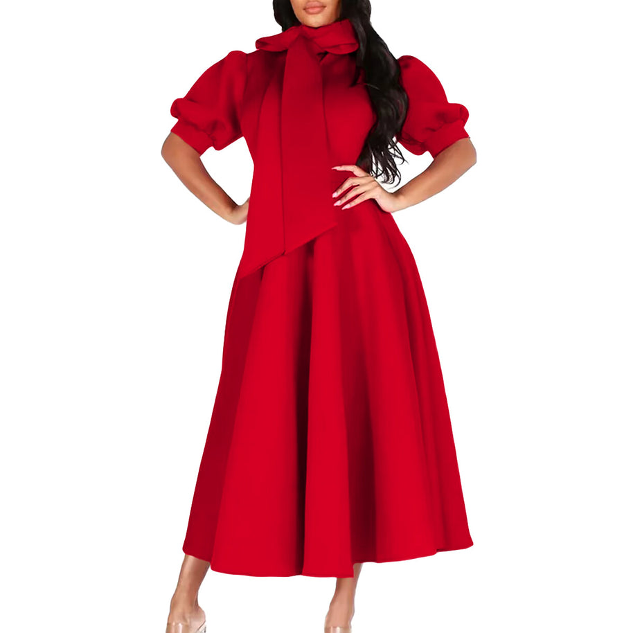 Damen Ballonkleid mit eleganter Schleifenverarbeitung und Taschen WW