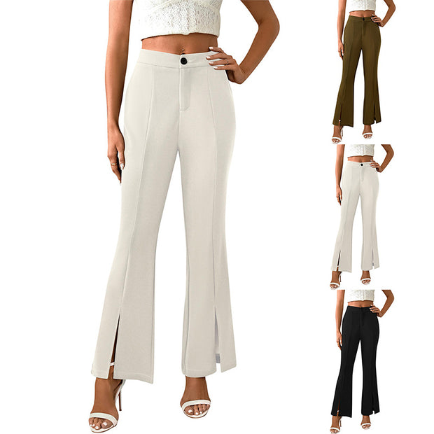 Damen elegante Flared-Hose mit seitlichen Schlitzen und hohem Bund WW