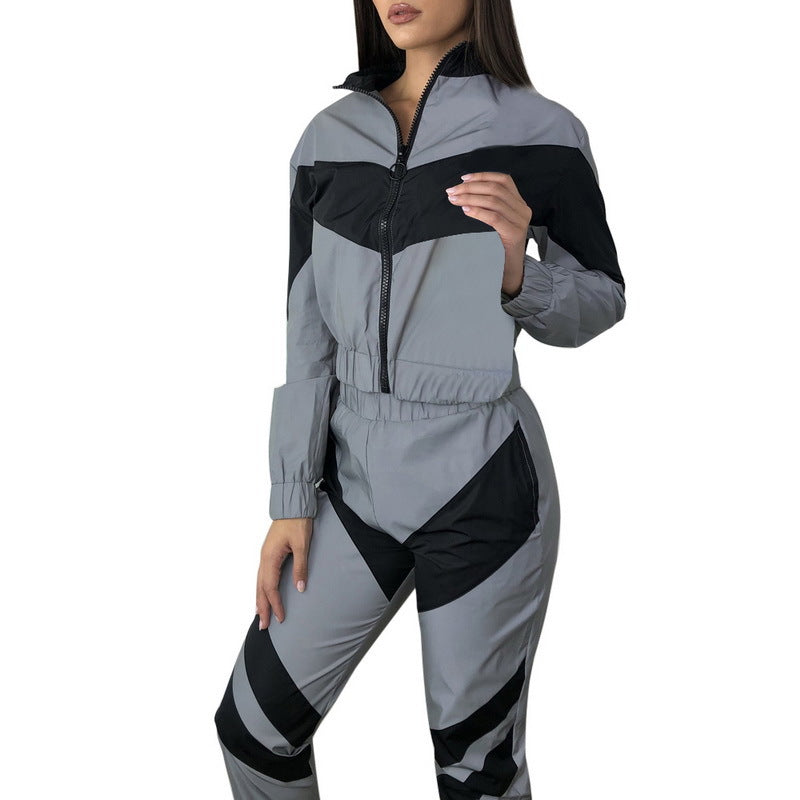 Damen Sportliches Windbreaker-Set mit modernem Farbblock-Design und elastischen Bündchen WW