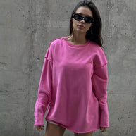 Damen lässiger Oversized Pullover aus weichem Baumwollmix WW
