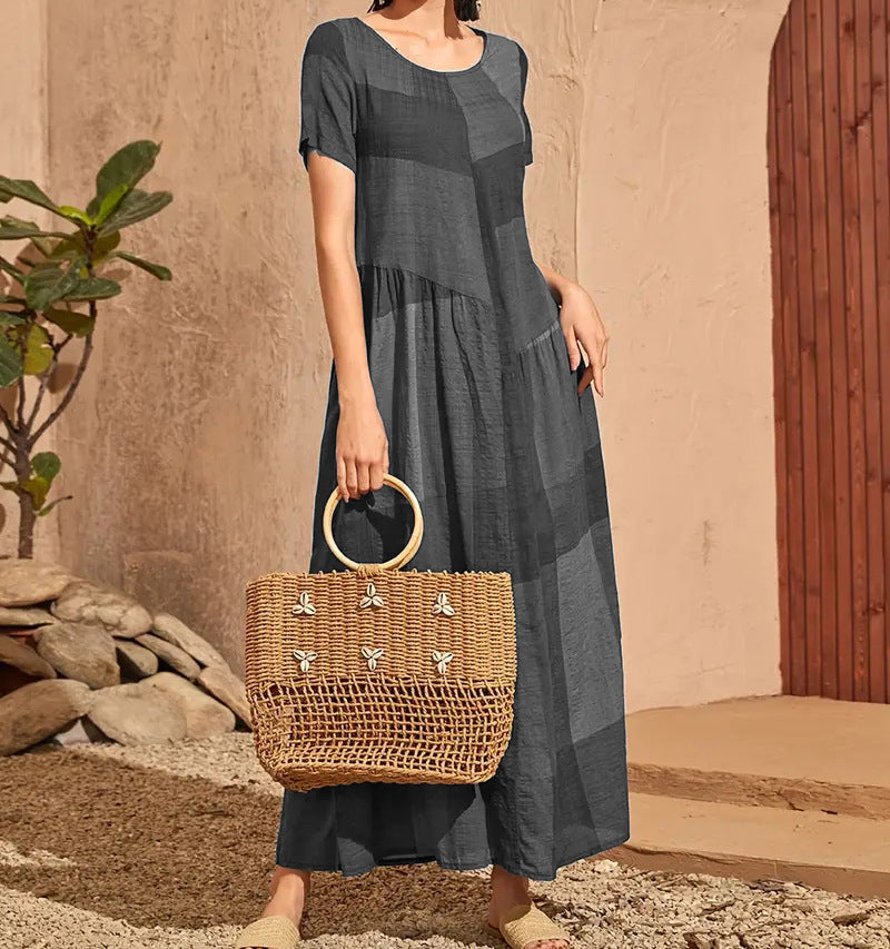 WW | Trendy Casual Karierte Druck Spliced Damen Kleid