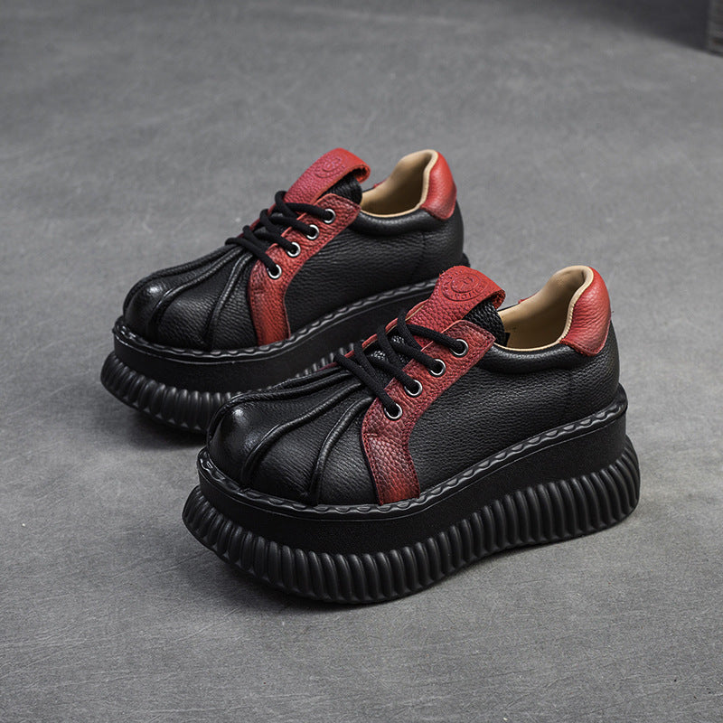 Damen Chunky Plateau-Sneaker aus hochwertigem Leder mit raffinierten Details WW
