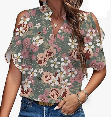 Damen Trendy Bluse mit Cut-Out-Ärmeln und floralem Muster WW