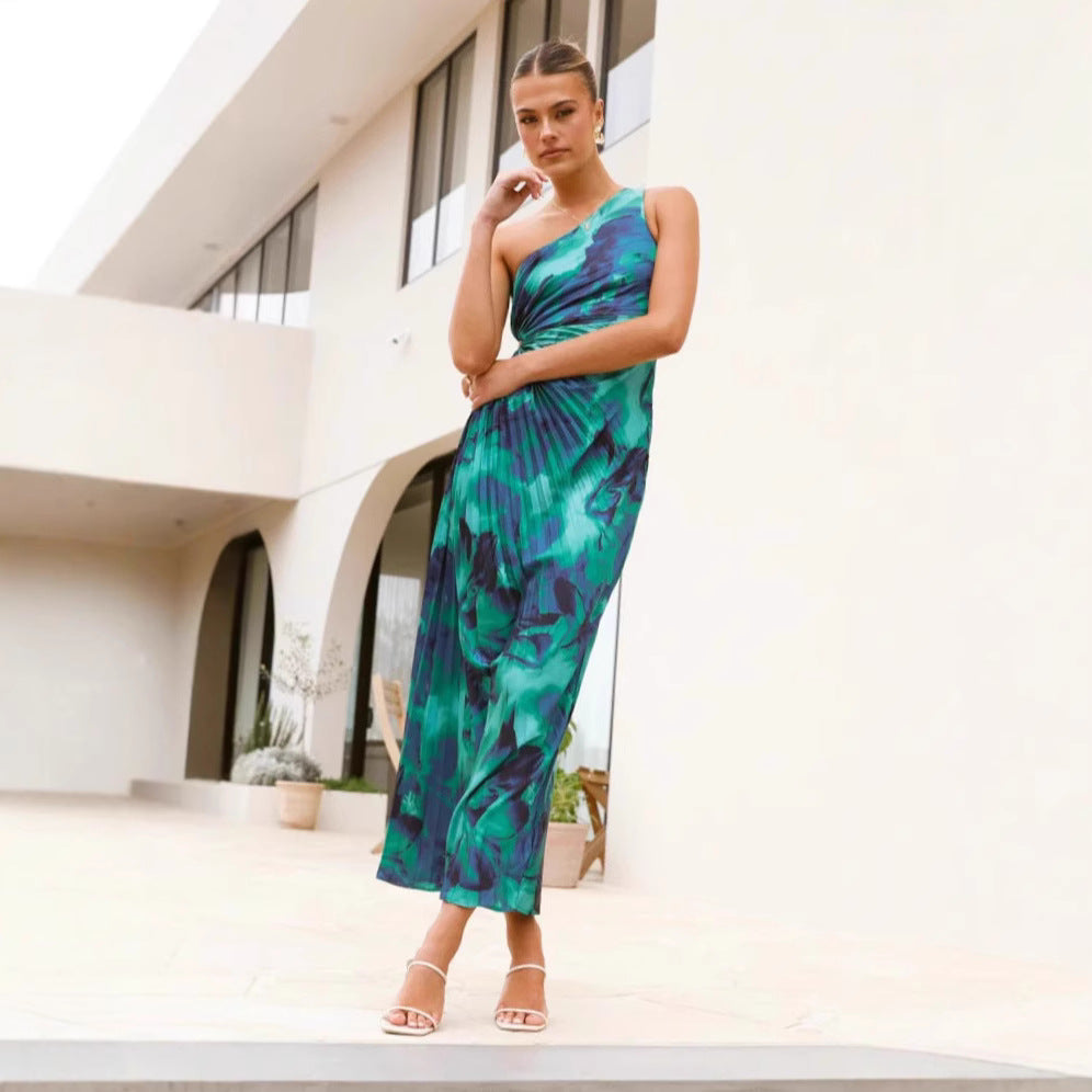 Damen Maxikleid mit asymmetrischem Schnitt und eleganten Falten WW