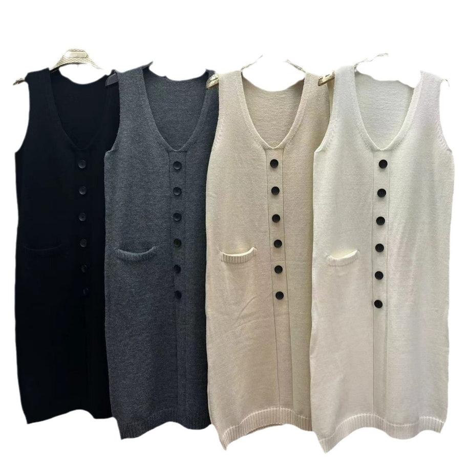 Damen Strapazierfähiges Strickkleid mit Knopfleiste und Taschen WW