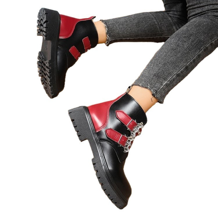 Damen Stiefeletten mit modischen Schnallen und robustem Profil WW