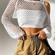 Damen lässiger Netzpullover mit offenen Schultern und weitem Schnitt WW