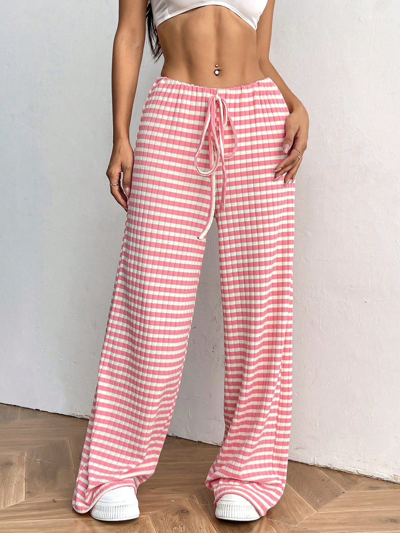 Damen weite Freizeithose mit elastischem Bund und Kordelzug WW
