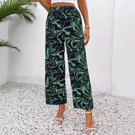 Damen Weite Palazzo-Hose mit modernem Marmorprint und elastischem Bund WW