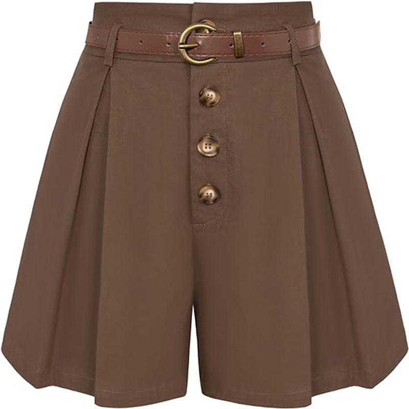 Damen Plissee-Cargo-Shorts mit hohem Bund und dekorativem Gürtel WW