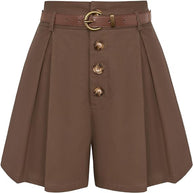 Damen Plissee-Cargo-Shorts mit hohem Bund und dekorativem Gürtel WW