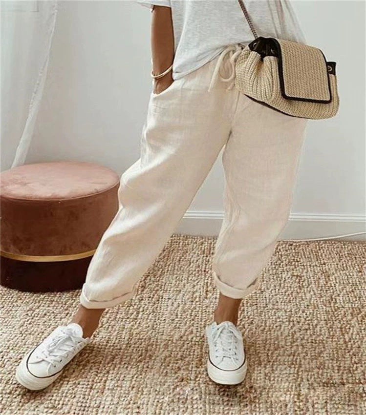 Damen Bequeme und lässige Chino-Hose mit elastischem Bund WW