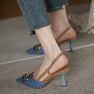 Damen Slingback Pumps mit eleganter quadratischer Zehenpartie und hochwertigem Riemen WW