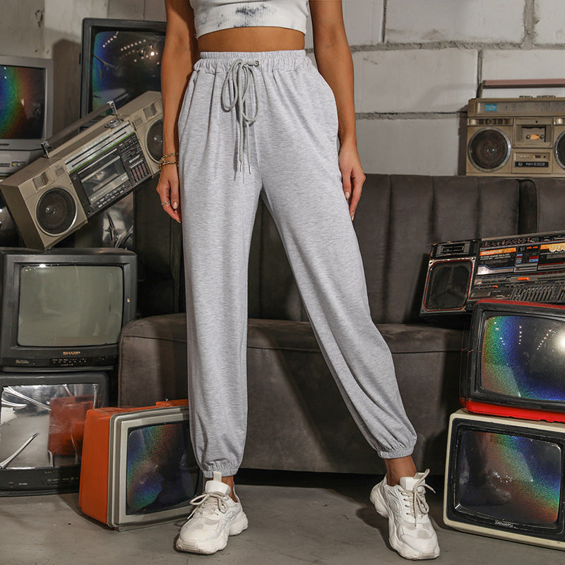 Damen lässige Jogginghose mit elastischem Bund und modernem Kordelzug W&W Mode