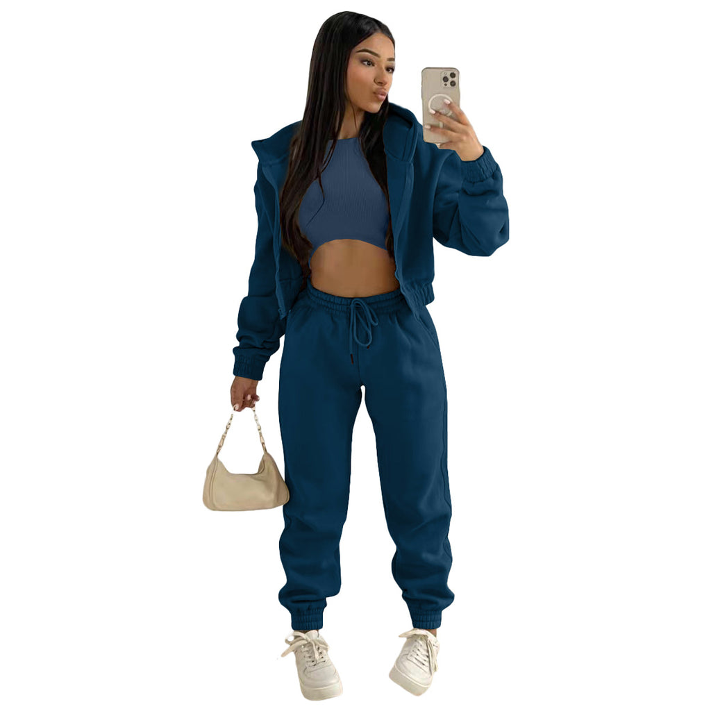 Damen stylischer Sportanzug mit lässiger Kapuzenjacke und elastischen Bundelementen WW
