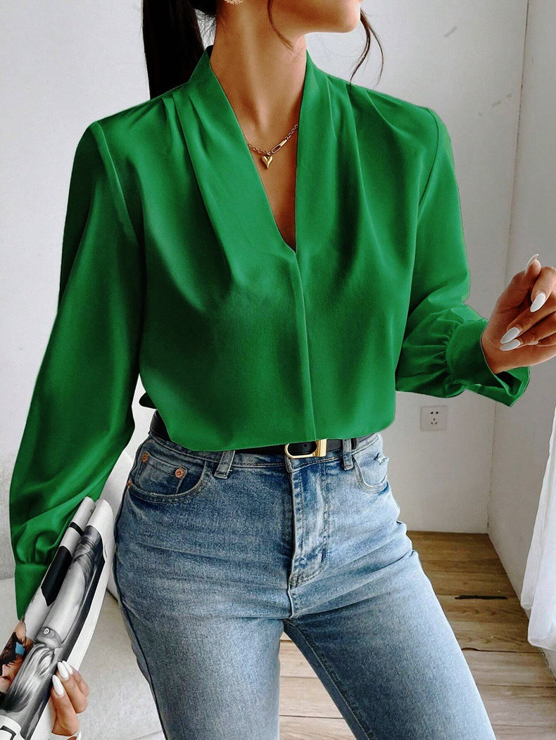 W&W Mode | Satinbluse Mit V-ausschnitt Und Puffärmeln Für Damen