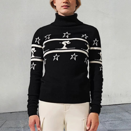 Damen Rollkragenpullover mit Skimotiv und Sternen WW