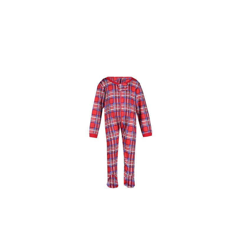 W&W Mode | Weihnachten Langarm Pure Red Oberteil und Lange Karierte Hose Familienpassende Pyjamas-2