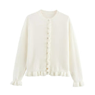 Femme Rüschensaum Knopfleiste Cardigan WW