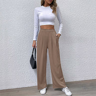Damen weite Chinohose mit elegantem Faltenwurf und hohem Bund WW